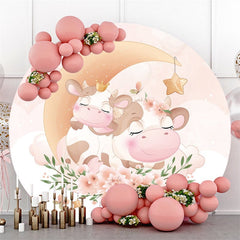 Blue Floral Gold God Bless Round Baby Shower Backdrop