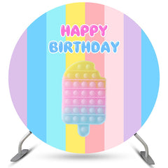 Brown Stripe Wooden Circle Happy Birthday Backdrop