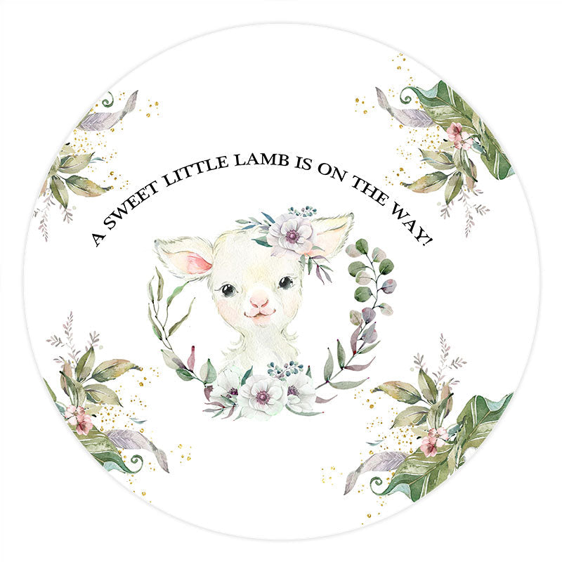 Lofaris Circle Sweet Lamb Is On The Way Baby Shower Backdrop