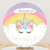 Lofaris Circle Sweet Unicorn And Rainbow Baby Shower Backdrop
