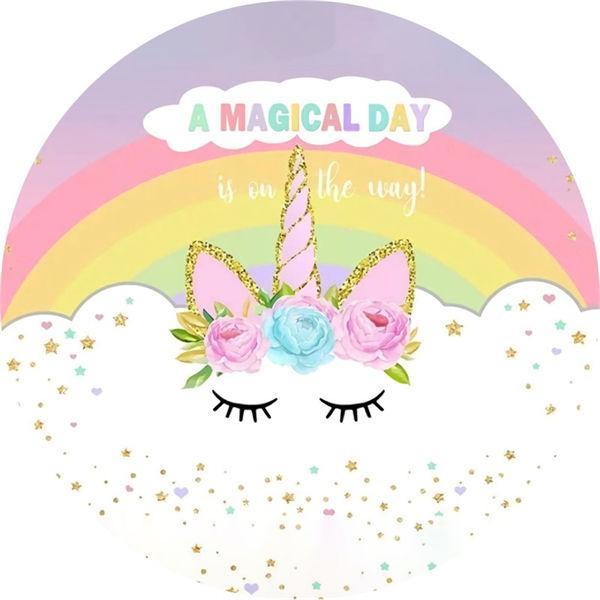 Lofaris Circle Sweet Unicorn And Rainbow Baby Shower Backdrop
