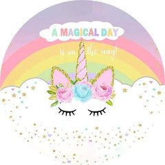 Lofaris Circle Sweet Unicorn And Rainbow Baby Shower Backdrop