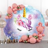 Lofaris Circle Unicorn Flower Happy Birthday Backdrop For Party