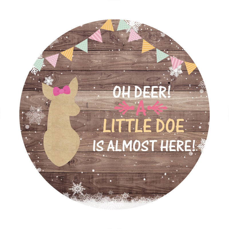 Lofaris Circle White Snow Deer Baby Shower Backdrop For Girl