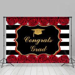 Lofaris Class of 2022 Congrats Grad Floral Graduation Stripes Gold Cap Backdrop