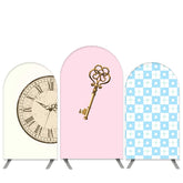 Lofaris Clock And Key Theme Pink Blue Birthday Arch Backdrop Kit