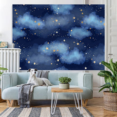 Lofaris Cloud And Stars Blue Backdrop for Birthday Party