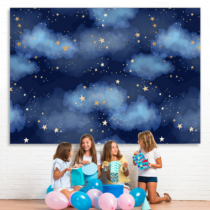 Lofaris Cloud And Stars Blue Backdrop for Birthday Party