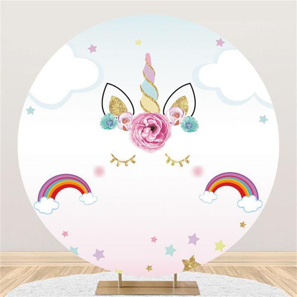 Lofaris Clouds And Rainbows Unicorn Themed Circle Backdrop
