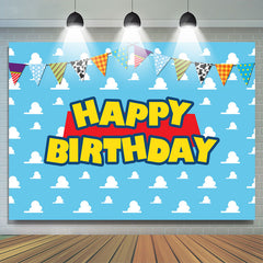 Lofaris Clouds With Flags Happy Birthday Backdrop For Kids