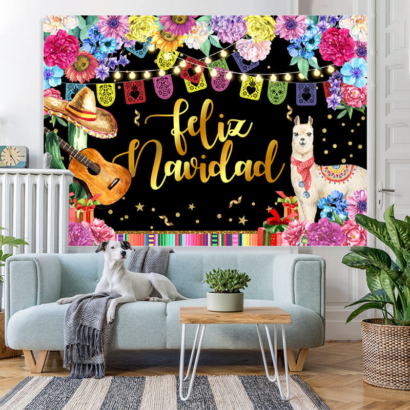 Lofaris Coloful And Glitter Floral Feliz Navidad Backdrops