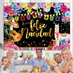 Lofaris Coloful And Glitter Floral Feliz Navidad Backdrops