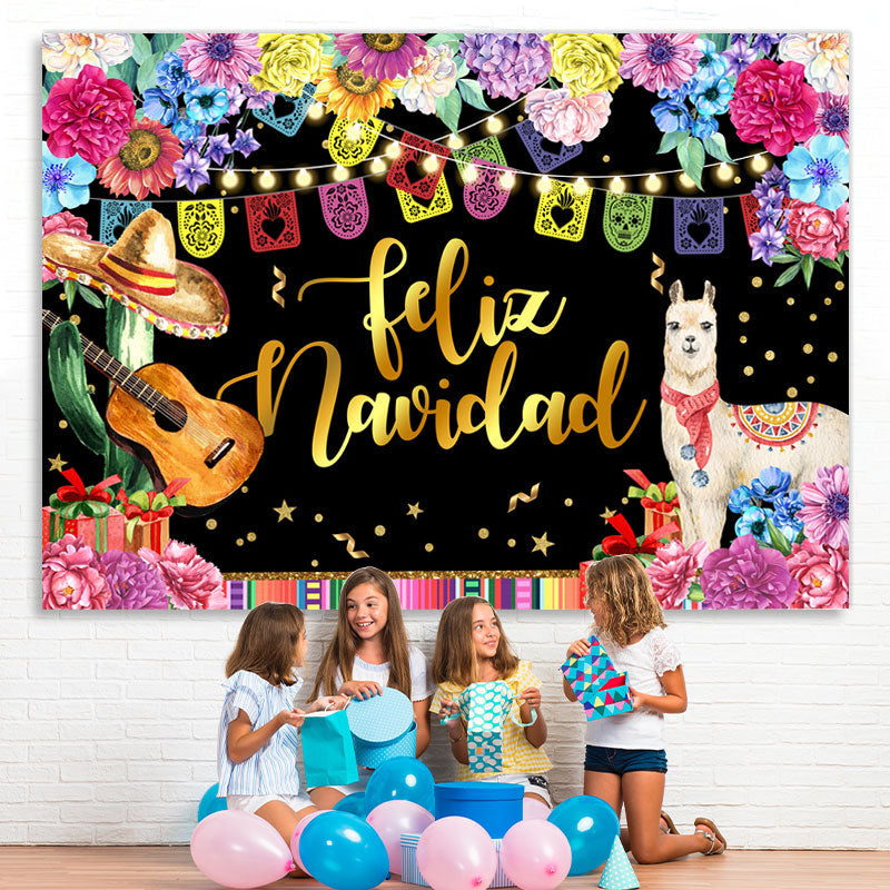 Lofaris Coloful And Glitter Floral Feliz Navidad Backdrops