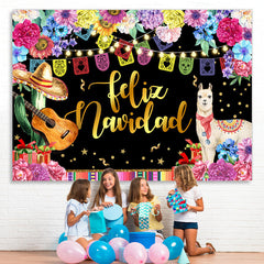 Lofaris Coloful And Glitter Floral Feliz Navidad Backdrops