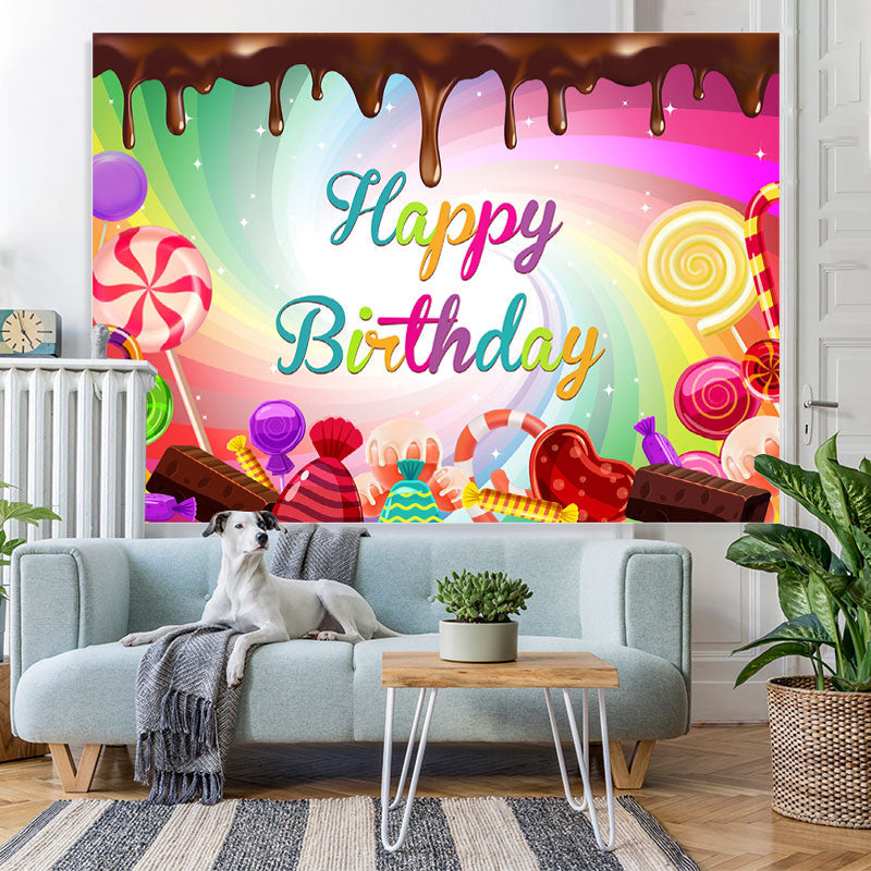 Lofaris Color Candy World Chocolates Happy Birthday Backdrop