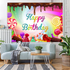 Lofaris Color Candy World Chocolates Happy Birthday Backdrop