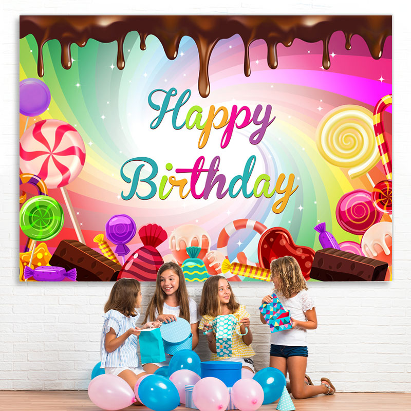Lofaris Color Candy World Chocolates Happy Birthday Backdrop