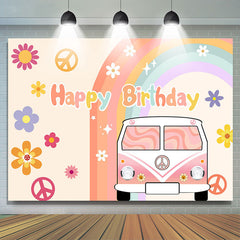 Lofaris Color Floral Car Rainbow Happy Birthday Backdrop