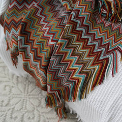 Lofaris Color Striped Knit Blanket Boho Themed Sofa Decorative