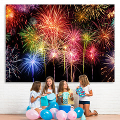 Lofaris Colored And Black Firewokes Birthday Backdrop For Party