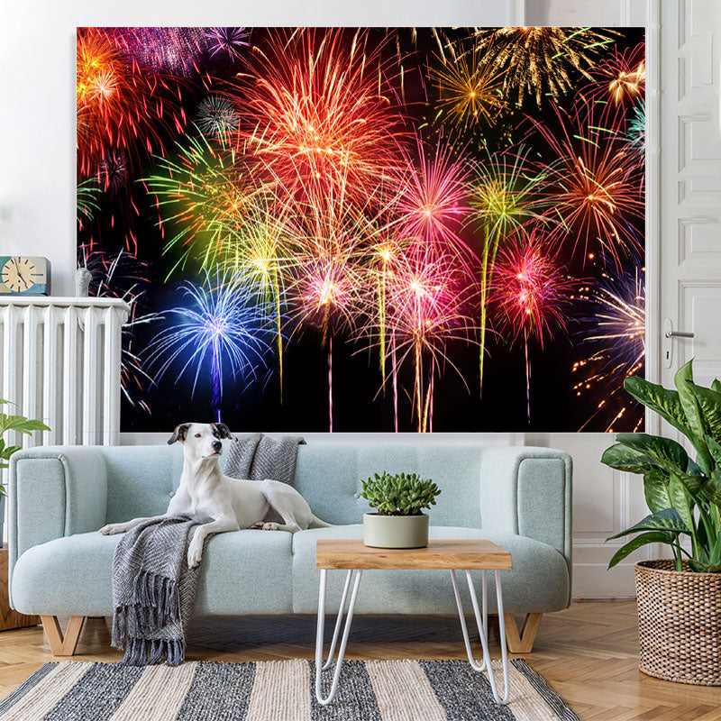 Lofaris Colored And Black Firewokes Birthday Backdrop For Party