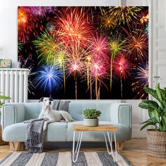 Lofaris Colored And Black Firewokes Birthday Backdrop For Party