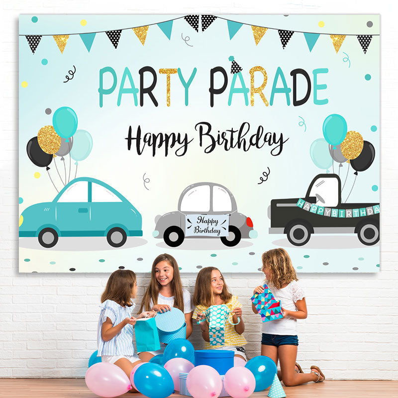 Lofaris Colored Flag Car Party Parade Happy Birthday Backdrop