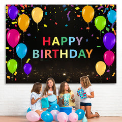 Lofaris Colored Ribbon Balloon Happy Birthday Black Backdrop for Party