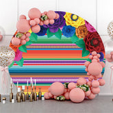 Lofaris Colored Stripe Happy Birthday Round Backdrop For Party