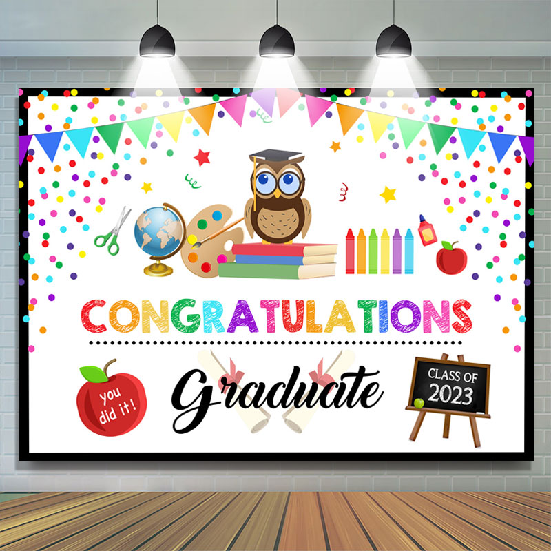Lofaris Colorful And Cute Congratuations Graduate Backdrop