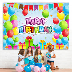 Lofaris Colorful Balloon And Gift With Flags Birthday Backdrop