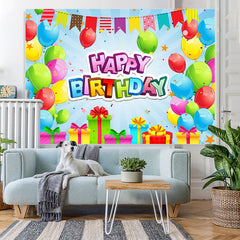 Lofaris Colorful Balloon And Gift With Flags Birthday Backdrop