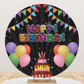 Lofaris Colorful Balloons And Flags Round Happy Birthday Backdrop