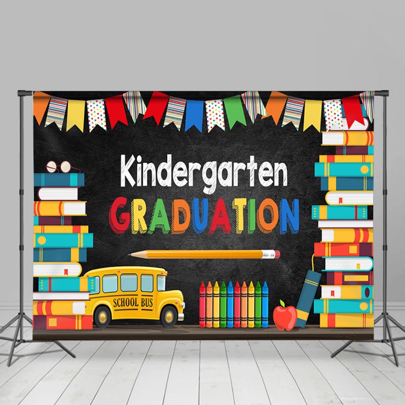 Lofaris Colorful Books And Bus Knidergarten Graduation Backdrop