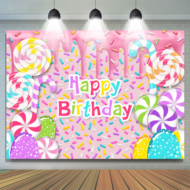 Lofaris Colorful Candy Land Dessert Happy Birthday Backdrop