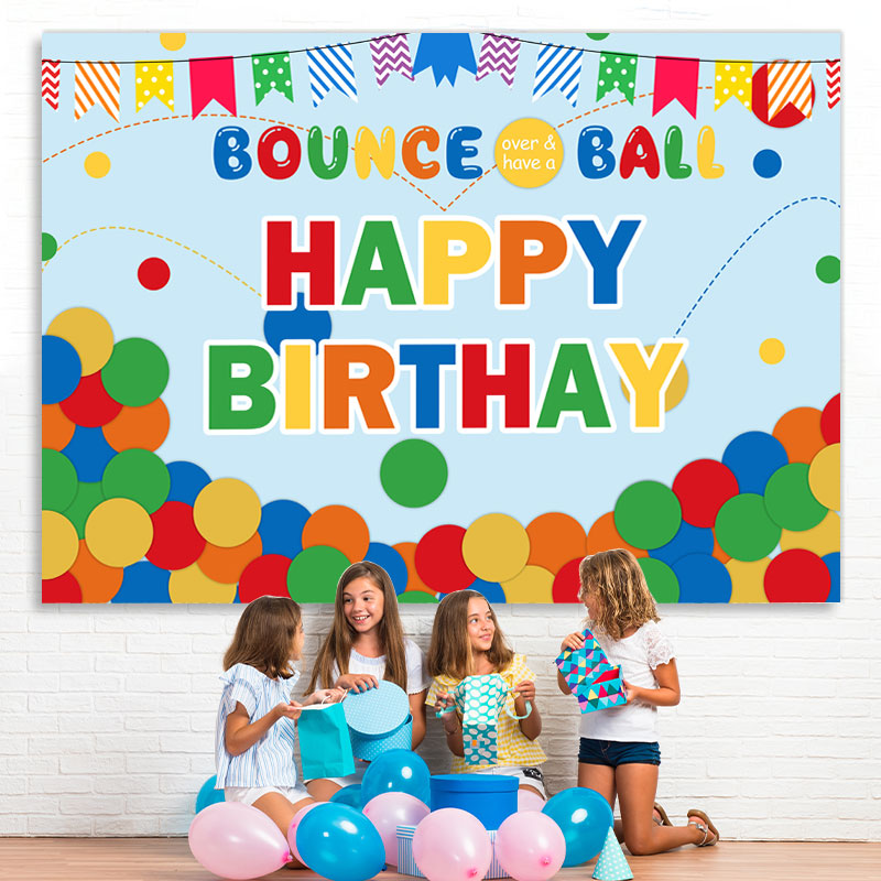 Lofaris Colorful Cute Dots And Flags Happy Birthday Backdrop