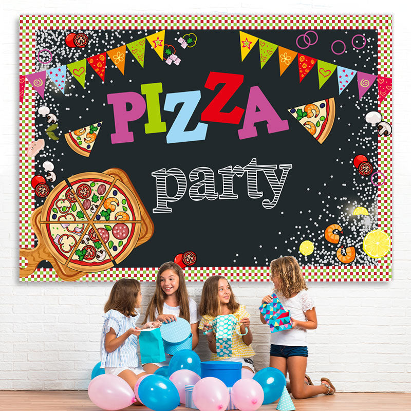 Lofaris Colorful Dot And Flags Pizza Party Birthday Backdrop