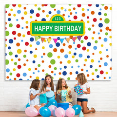 Lofaris Colorful Dot With White Happy Birthday Party Backdrop