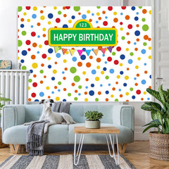 Lofaris Colorful Dot With White Happy Birthday Party Backdrop