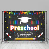 Lofaris Colorful Flag Black Preschool Happy Graduation Backdrop