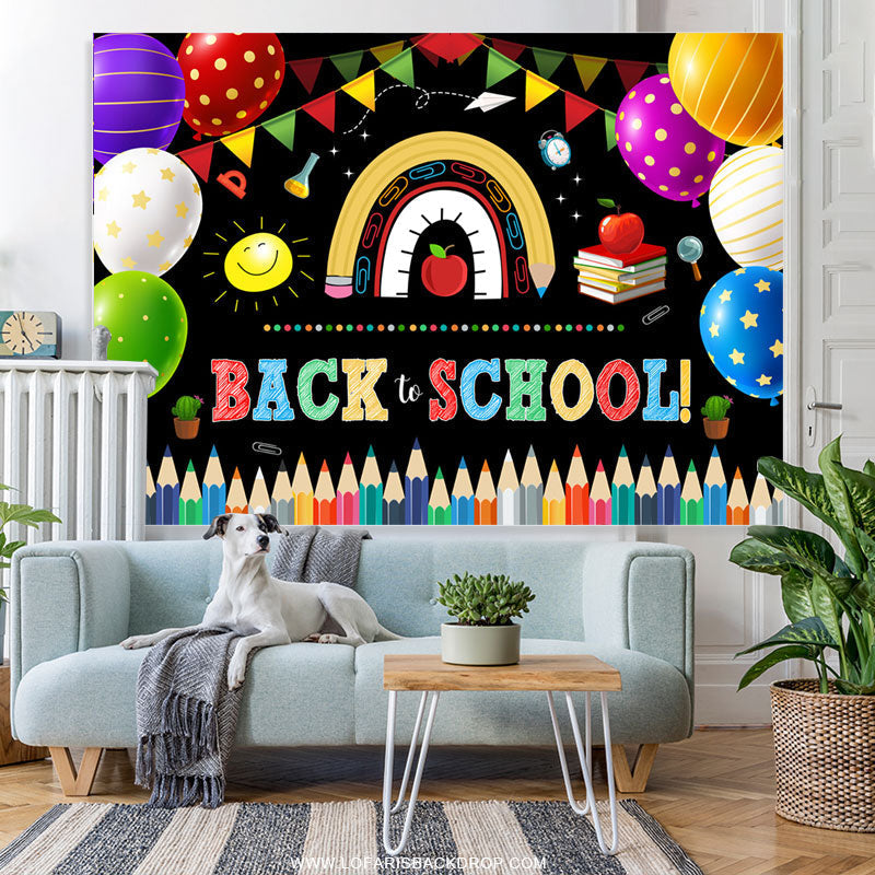 Lofaris Colorful Flags And Balloons Back To School Backdrop