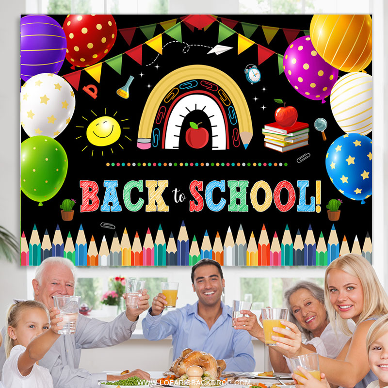 Lofaris Colorful Flags And Balloons Back To School Backdrop