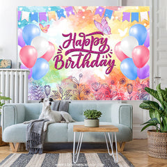 Lofaris Colorful Flags And Balloons Glitter Birthday Backdrop