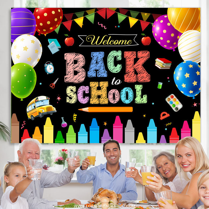 Lofaris Colorful Flags And Balloons Welcome Back To School Backdrop