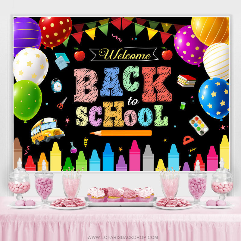 Lofaris Colorful Flags And Balloons Welcome Back To School Backdrop