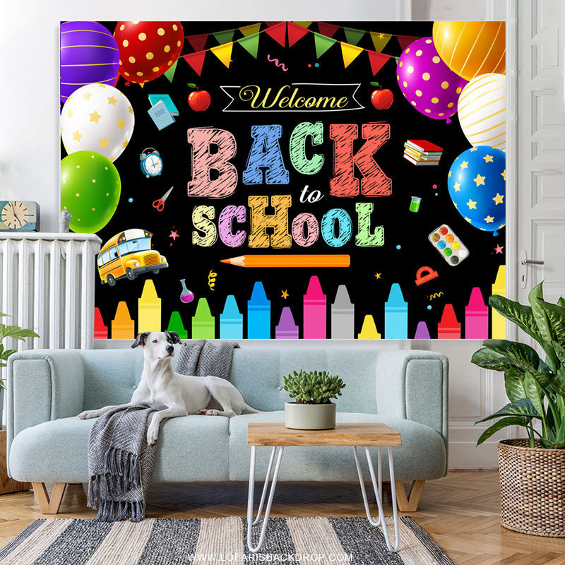 Lofaris Colorful Flags And Balloons Welcome Back To School Backdrop