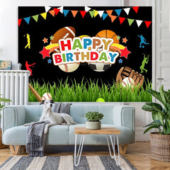 Lofaris Colorful Flags Stars Boy Sports Happy Birthday Backdrop