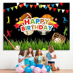 Lofaris Colorful Flags Stars Boy Sports Happy Birthday Backdrop