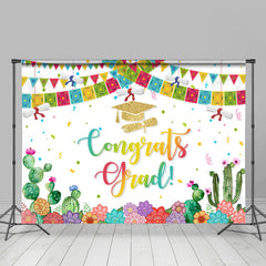 Lofaris Colorful Floral And Cactus Congrats Grad Backdrops