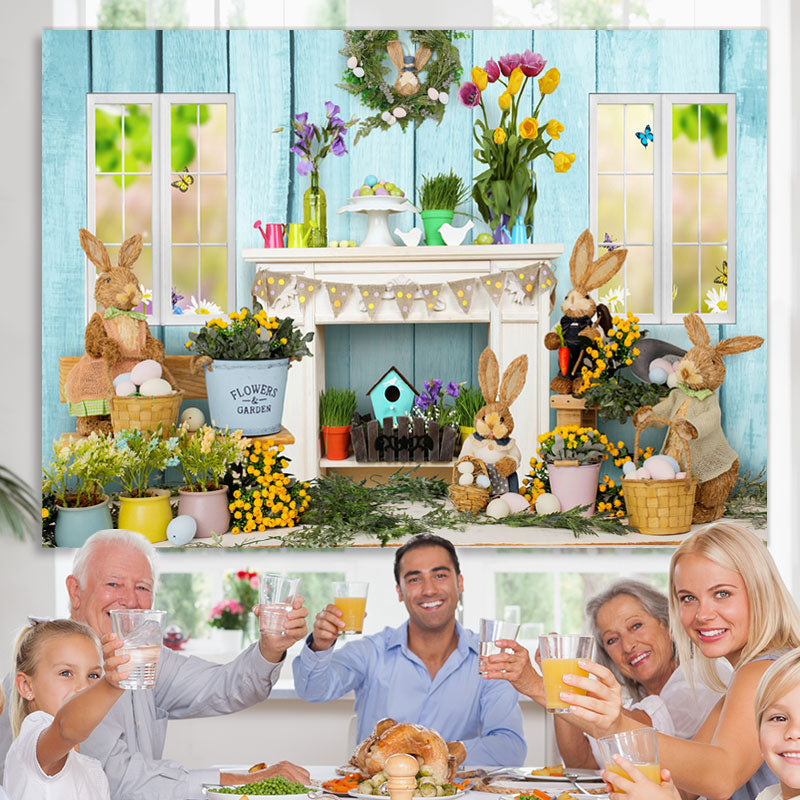 Lofaris Colorful Flowers And Lovely Rabbit Easter Day Backdrop